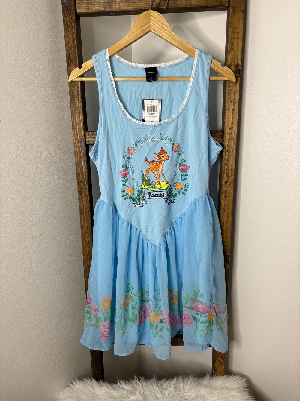Disney Light Blue Bambi Floral Mini Dress Size M